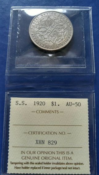 1920 Straits Settlements $1 Dollar Silver Coin George V Iccs Au - 50