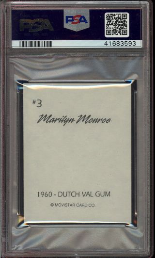 Marilyn Monroe 1960 Dutch Val Gum Moviestar Card Hand Cut 3 PSA 7 NM 2