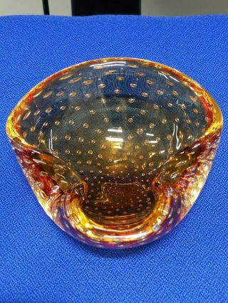 Vintage Murano Art Glass Bowl.  Precise Controlled Bubble Dish Amber Gold Ashtray