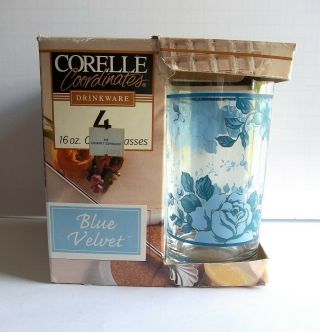 4 Corelle Coordinates Drinkware 16 Oz.  Glasses Blue Velvet Niob