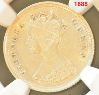 1888 China Hong Kong 10 Cent Victoria Silver Coin Ngc Au 55