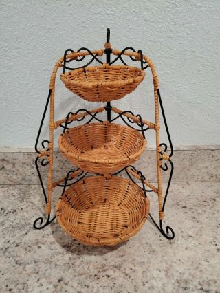 Princess House Casual Home 3 Tier Rattan Wicker Wire Basket Nesting Bowls