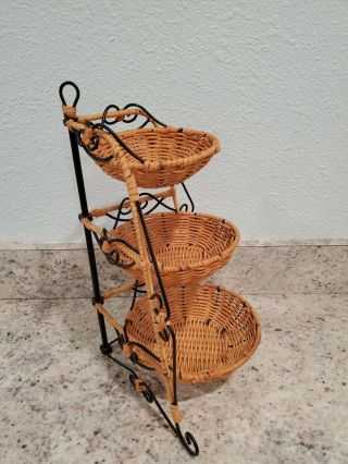 Princess House Casual Home 3 Tier Rattan Wicker Wire Basket Nesting Bowls 2