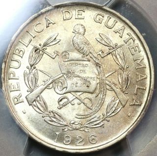 1926 Pcgs Ms 62 Guatemala 1/4 Quetzal Bird Silver State Coin (19090504d)