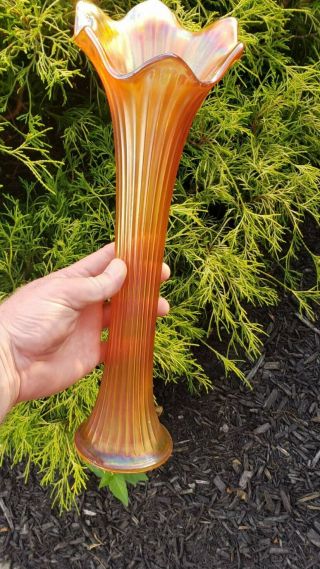 Fenton Carnival Glass Marigold Fine Rib Vase 2