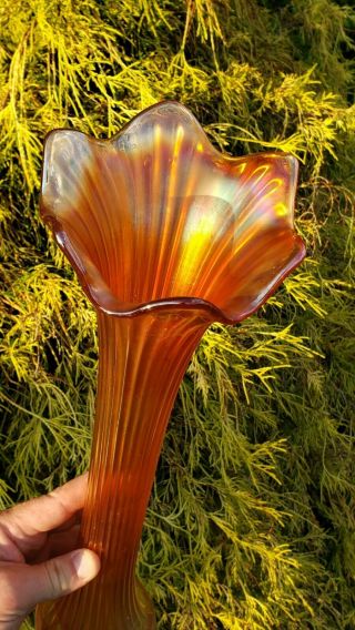 Fenton Carnival Glass Marigold Fine Rib Vase 3