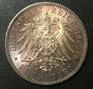 1902 - E Germany - Saxony 5 Mark Silver Uncirculated Coin