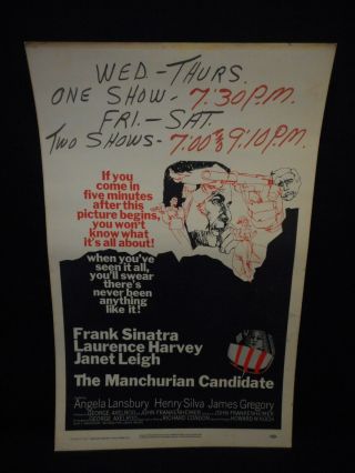 Frank Sinatra The Manchurian Candidate Orig Window Card Poster Fine 1962 14x22