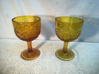 Vintage Mid Century Yellow Starburst Goblet Margarita Glass His Hers Pair Libby