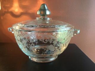 Two Piece Cambridge Chantilly Covered Candy Dish Sterling Finial