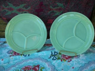 2 Vintage Fire King Restaurant Ware Jadeite Grill Plates 3 Section 9 3/4 Inch