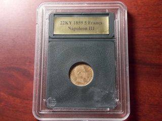 1859 A France Napoleon Iii 5 Francs Gold Coin In Plastic Holder Paris