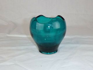 Vtg Mid Century Viking Glass Bluenique Teal Blue Epic Rose Bowl Vase 1141