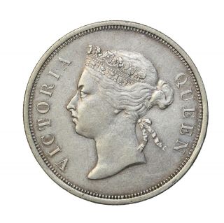 1887 British Straits Settlements Silver Fifty 50 Cents Queen Victoria Km 13 Read