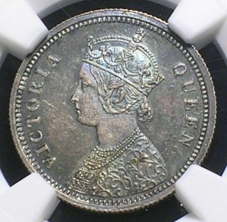 British India 1862 b 1/4 Rupee NGC MS - 63 Blue Toned Beauty Only 5 Graded Higher 2