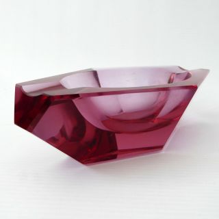 Vintage Pink Faceted Cut Glass Ashtray.  Czech? Art Deco/mid Century Dish 50s/60s