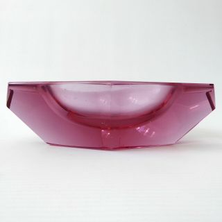 Vintage pink faceted cut glass ashtray.  Czech? Art Deco/Mid century dish 50s/60s 2