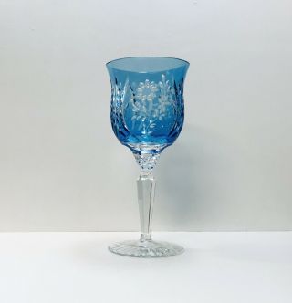 1 Ajka Azure Lt.  Blue Cut To Clear Crystal Wine Glass Goblet