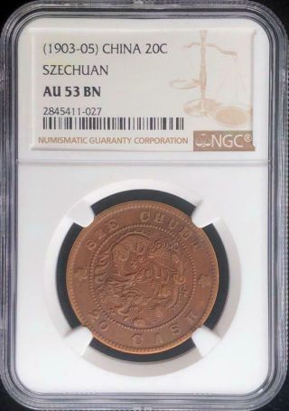 1903 - 05 China Szechuan 20 Cash Y - 230.  6 Ngc Au 53 Bn,  Copper