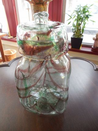 Vintage Hand Blown Glass Jar With Lid 10 " T