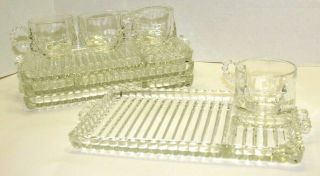Vintage 8 Piece Clear Orchard Crystal Bubble Glass Snack Party Set Smoke Tray