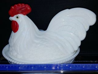 Rooster on Nest Vintage White Milk Glass 7 inch Westmoreland Rooster. 2