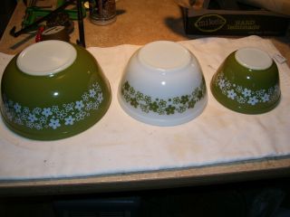 Set Of 3 Vintage Pyrex Olive Green Crazy Daisy Nesting Mixing Bowls