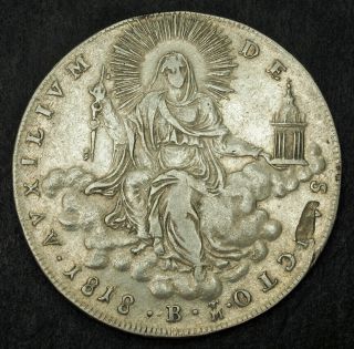 1818,  Vatican,  Pope Pius Vii.  Large Silver Scudo Coin.  (xf -) Bologna