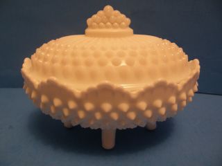 Vintage Fenton Hobnail White Milk Glass Covered Candy Dish/bowl With Lid