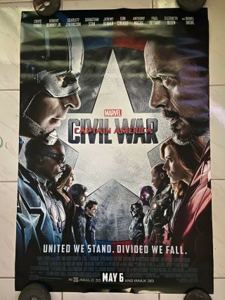 Captain America Civil War 27x40 Authentic Ds Movie Poster Chris Evans
