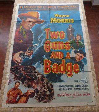 Two Guns And A Badge Movie Poster,  Folded,  One Sheet,  Year 1954,  U.  S.  A