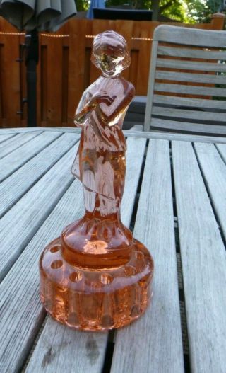 Cambridge Glassware Draped Lady Flower Frog Peach Statue Glass Art Figure 518