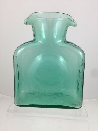 Blenko Glass Green Water Bottle Jug Carafe W/ Double Spout 8 " Tall West Virginia