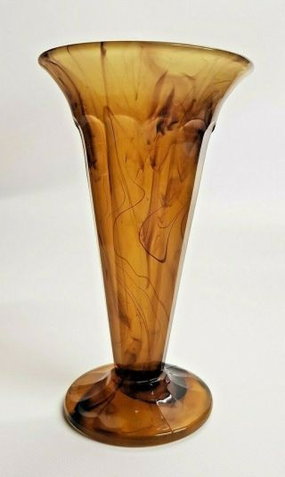 Antique Davidson Amber Cloud Glass Art Deco Trumpet Vase 7 1/4 " Pattern No 51
