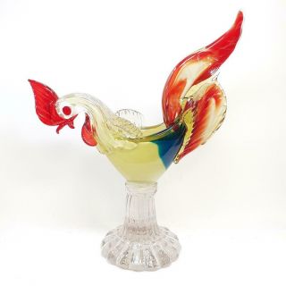 Large 15 - Inch Murano - Style Vintage Coloured Glass Cockerel Rooster Vase Ornament