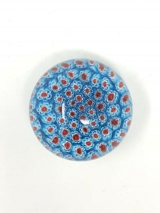 Glass Paper Weight Art Millefiori Blue White Red