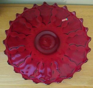Vintage,  Ruby Red,  13 " Round Serving Platter Fostoria,  Holly Pattern W/sticker