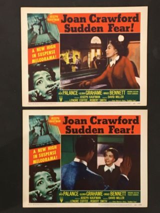 Sudden Fear ‘52 Joan Crawford Jack Palance Film Noir Classic Two Lobby Cards