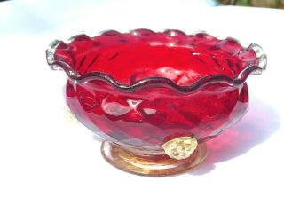 Murano Salviati Ruby Red Textured Bowl With Applied Blackberry Prunts Gilt