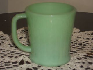 Vintage Fire King D Handle Jadite " Flat Bottom " Coffee Cup Shave Cup