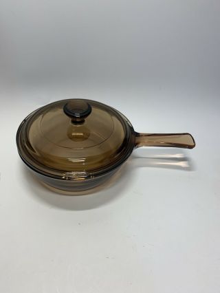 Corning Visions Amber Brown Glass Cookware 6 Inch 0.  5 Liter Sauce Pan With Lid 2