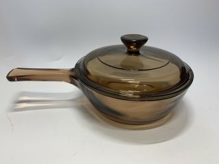 Corning Visions Amber Brown Glass Cookware 6 Inch 0.  5 Liter Sauce Pan With Lid 3