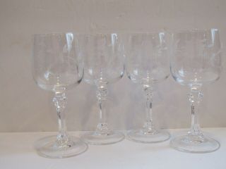 Princess House Bordeaux Set Of 4 Clear Etched & Notched Ribbed Stem Glasses - 6 "