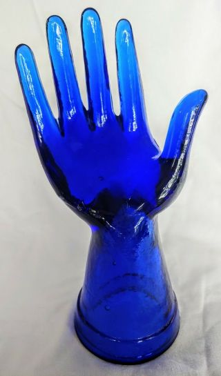 Vintage Style Cobalt Blue Glass Hand Jewelry Ring Holder Display