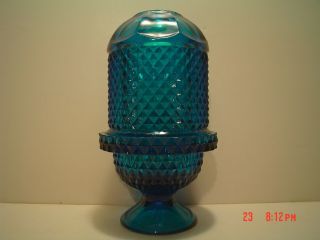 Viking Art Glass Bluenique Diamond Point Fairy Lamp,  Exc Shape