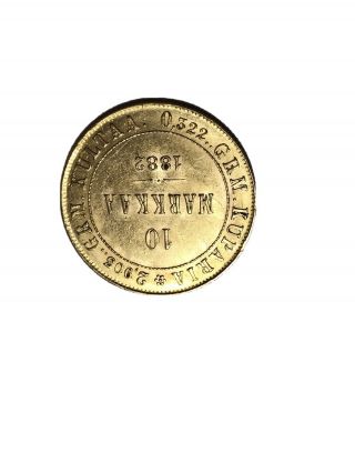 1882 Finland 10 Markkaa Gold Coin