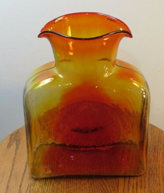 Vintage BLENKO Art Glass Double Spout Amberina Red and Yellow Pitcher Carafe 2