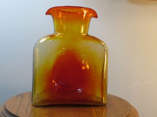 Vintage BLENKO Art Glass Double Spout Amberina Red and Yellow Pitcher Carafe 3