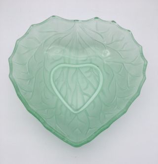 Vintage Bagley Glass Heart Shaped Frosted Glass Bowl,  Art Deco Style