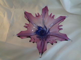 Vintage decorative purple/blue art glass vase & dish,  hand crafted splash design 3